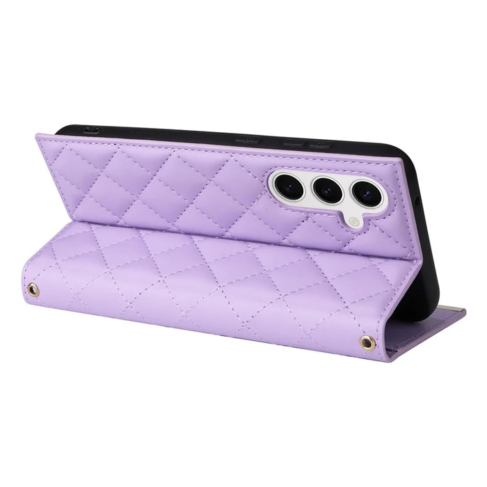 For Samsung Galaxy S25 Case Suction Cup PU Leather Wallet Phone Cover with Straps - Purple - 3