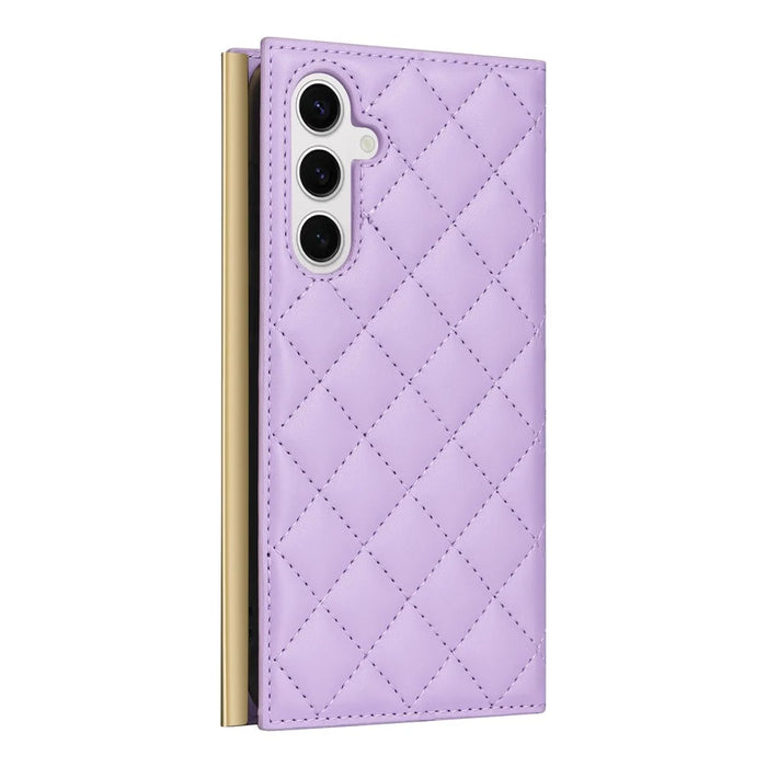 For Samsung Galaxy S25 Case Suction Cup PU Leather Wallet Phone Cover with Straps - Purple - 7