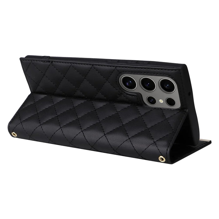 For Samsung Galaxy S25 Ultra Case Suction Cup PU Leather Wallet Phone Cover with Straps - Black - 3