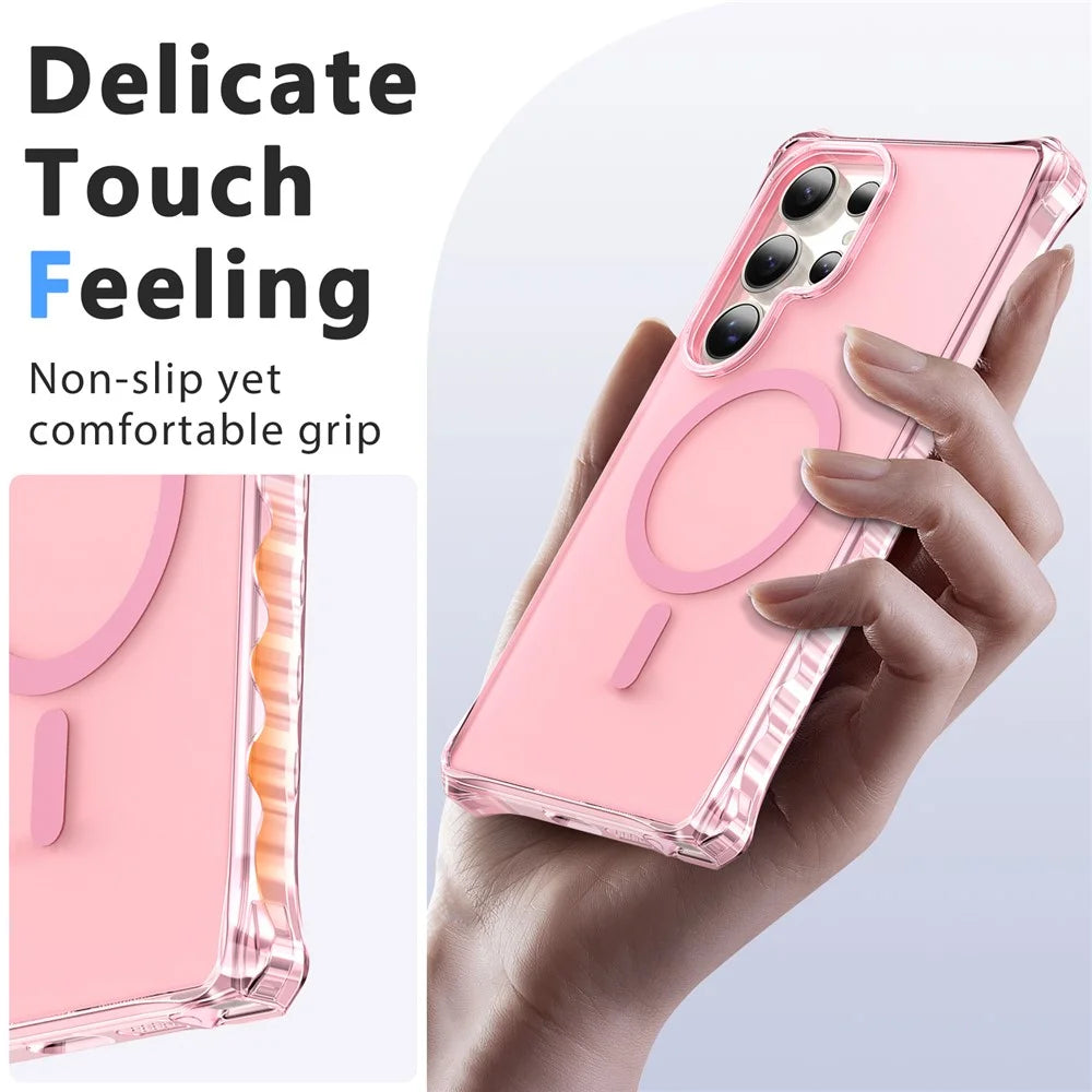 For Samsung Galaxy S25 Ultra Magnetic Case Small Wavy Edge PC + TPU Phone Cover - Pink - 4