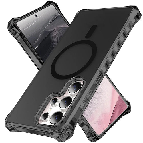 For Samsung Galaxy S24 Ultra Magnetic Case Small Wavy Edge PC + TPU Phone Cover - Black - 1