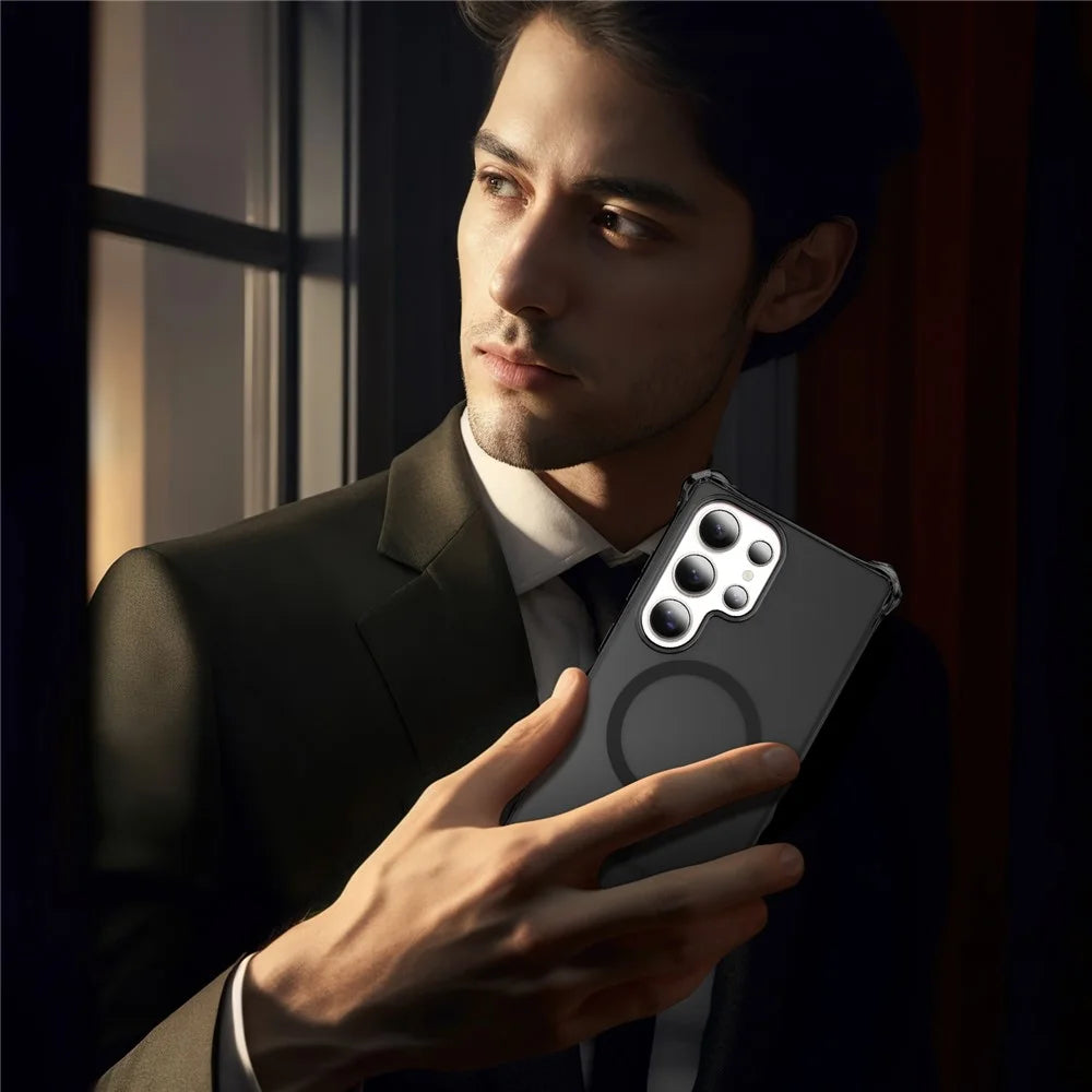 For Samsung Galaxy S24 Ultra Magnetic Case Small Wavy Edge PC + TPU Phone Cover - Black - 3
