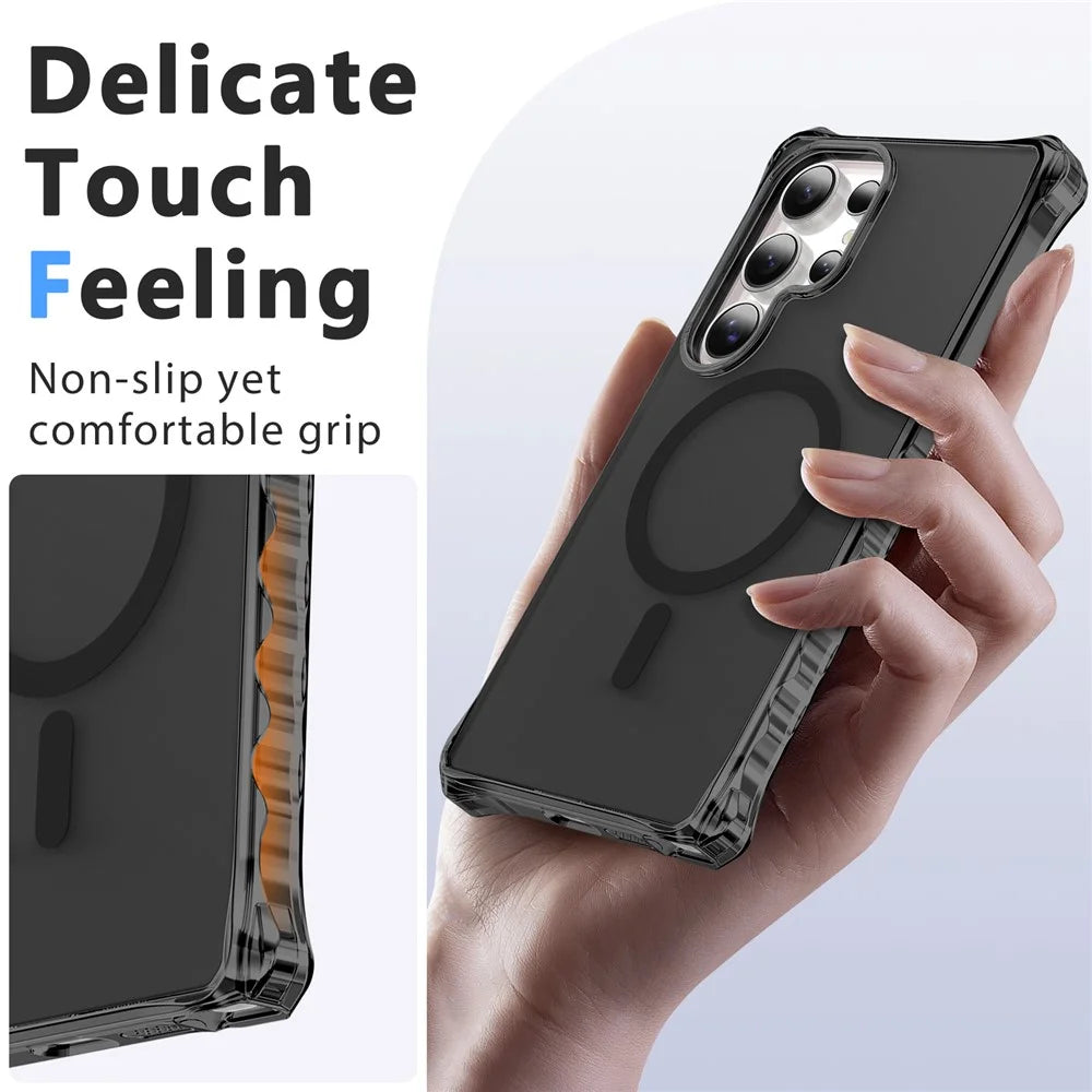 For Samsung Galaxy S24 Ultra Magnetic Case Small Wavy Edge PC + TPU Phone Cover - Black - 4