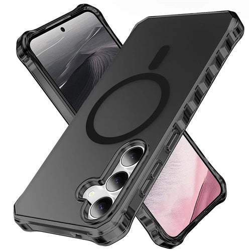 For Samsung Galaxy S25 / S24 Magnetic Case Small Wavy Edge PC + TPU Phone Cover - Black - 1
