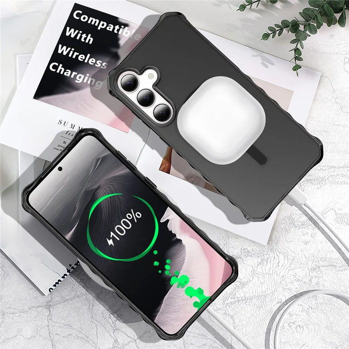 For Samsung Galaxy S25 / S24 Magnetic Case Small Wavy Edge PC + TPU Phone Cover - Black - 2