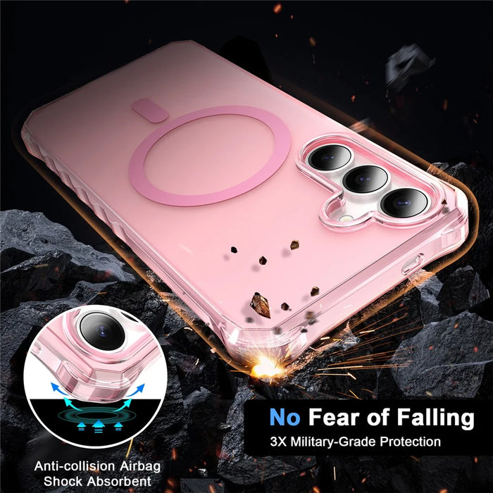 For Samsung Galaxy S25+ / S24+ Magnetic Case Small Wavy Edge PC + TPU Phone Cover - Pink - 3