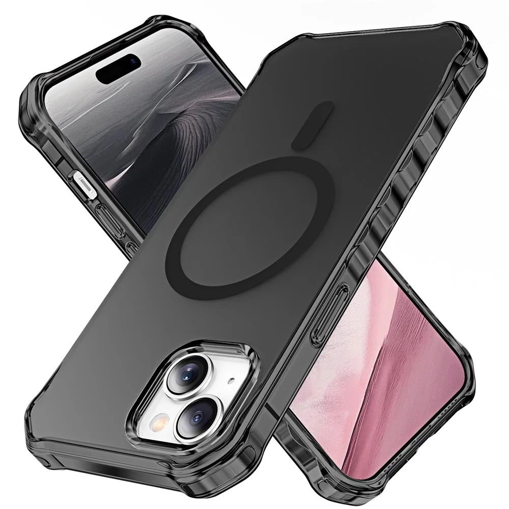 For iPhone 15 Case Compatible with MagSafe Small Wavy Edge PC + TPU Phone Cover - Black - 1