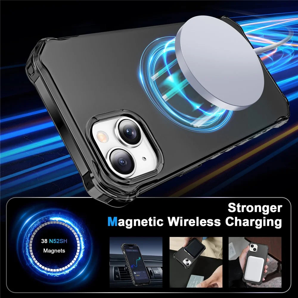 For iPhone 15 Case Compatible with MagSafe Small Wavy Edge PC + TPU Phone Cover - Black - 2