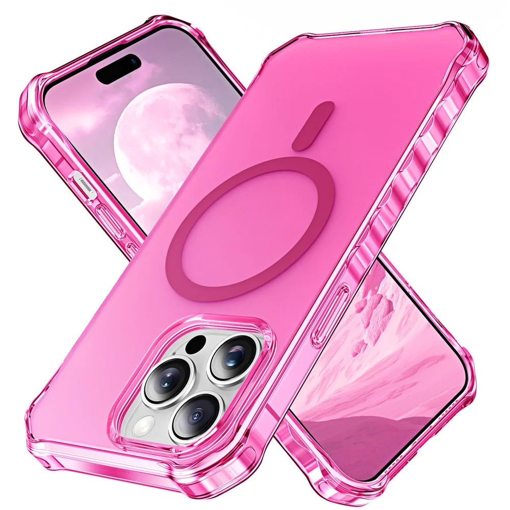 For iPhone 15 Pro Case Compatible with MagSafe Small Wavy Edge PC + TPU Phone Cover - Rose - 1