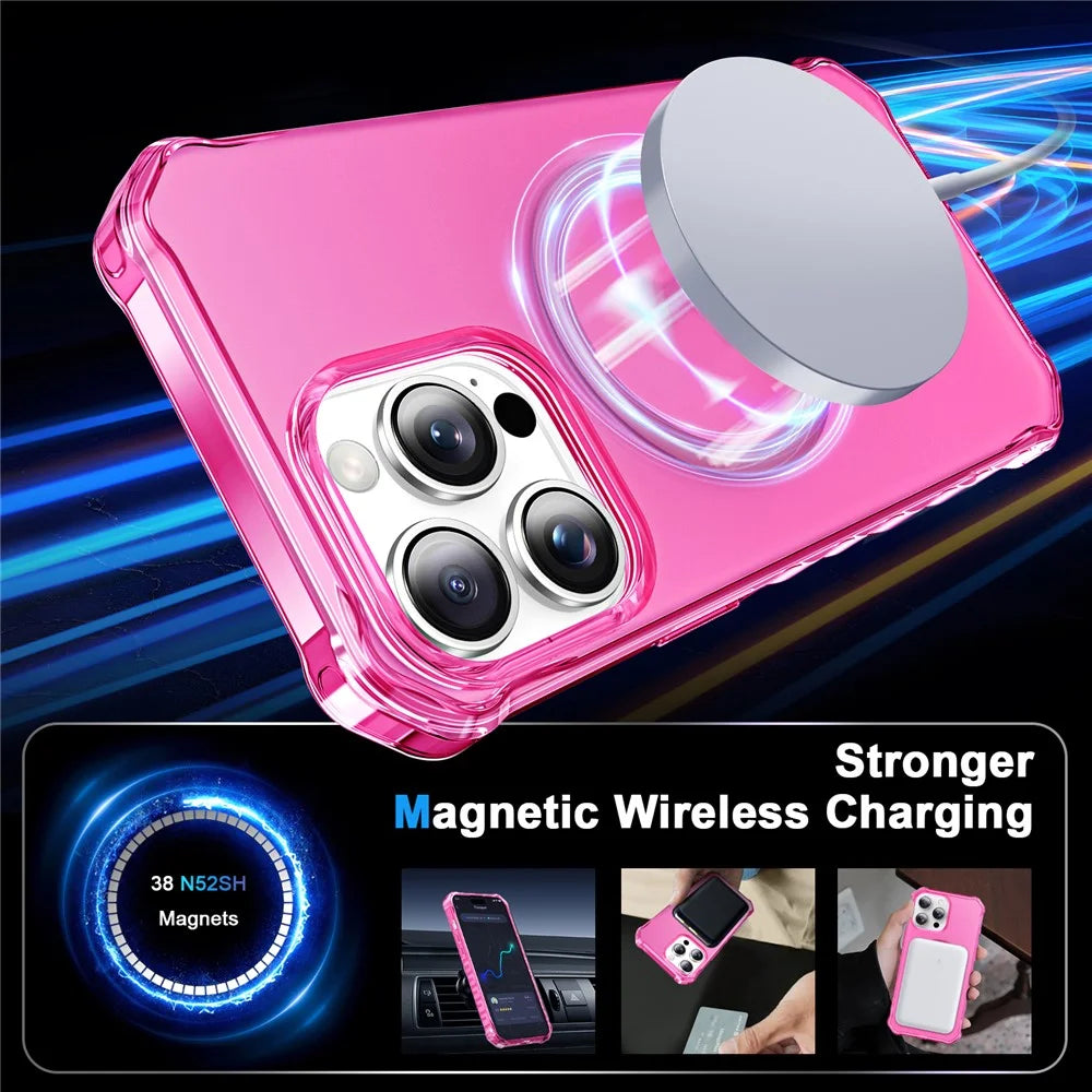 For iPhone 15 Pro Case Compatible with MagSafe Small Wavy Edge PC + TPU Phone Cover - Rose - 2