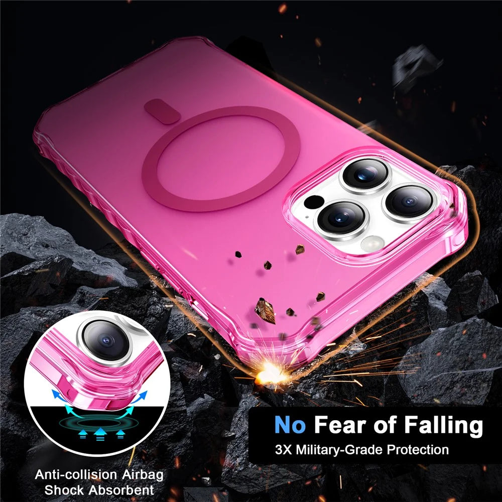 For iPhone 15 Pro Case Compatible with MagSafe Small Wavy Edge PC + TPU Phone Cover - Rose - 3