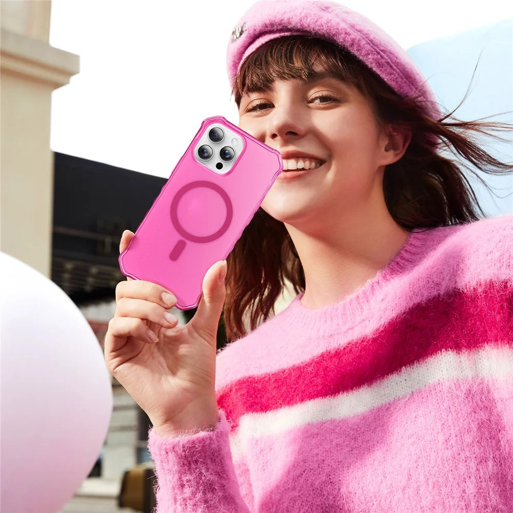 For iPhone 15 Pro Case Compatible with MagSafe Small Wavy Edge PC + TPU Phone Cover - Rose - 4
