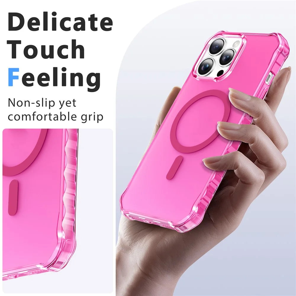 For iPhone 15 Pro Case Compatible with MagSafe Small Wavy Edge PC + TPU Phone Cover - Rose - 5