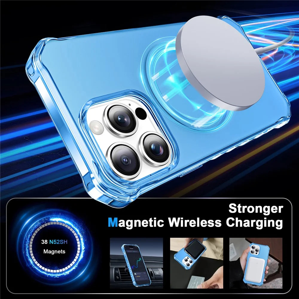 For iPhone 15 Pro Max Case Compatible with MagSafe Small Wavy Edge PC + TPU Phone Cover - Blue - 2
