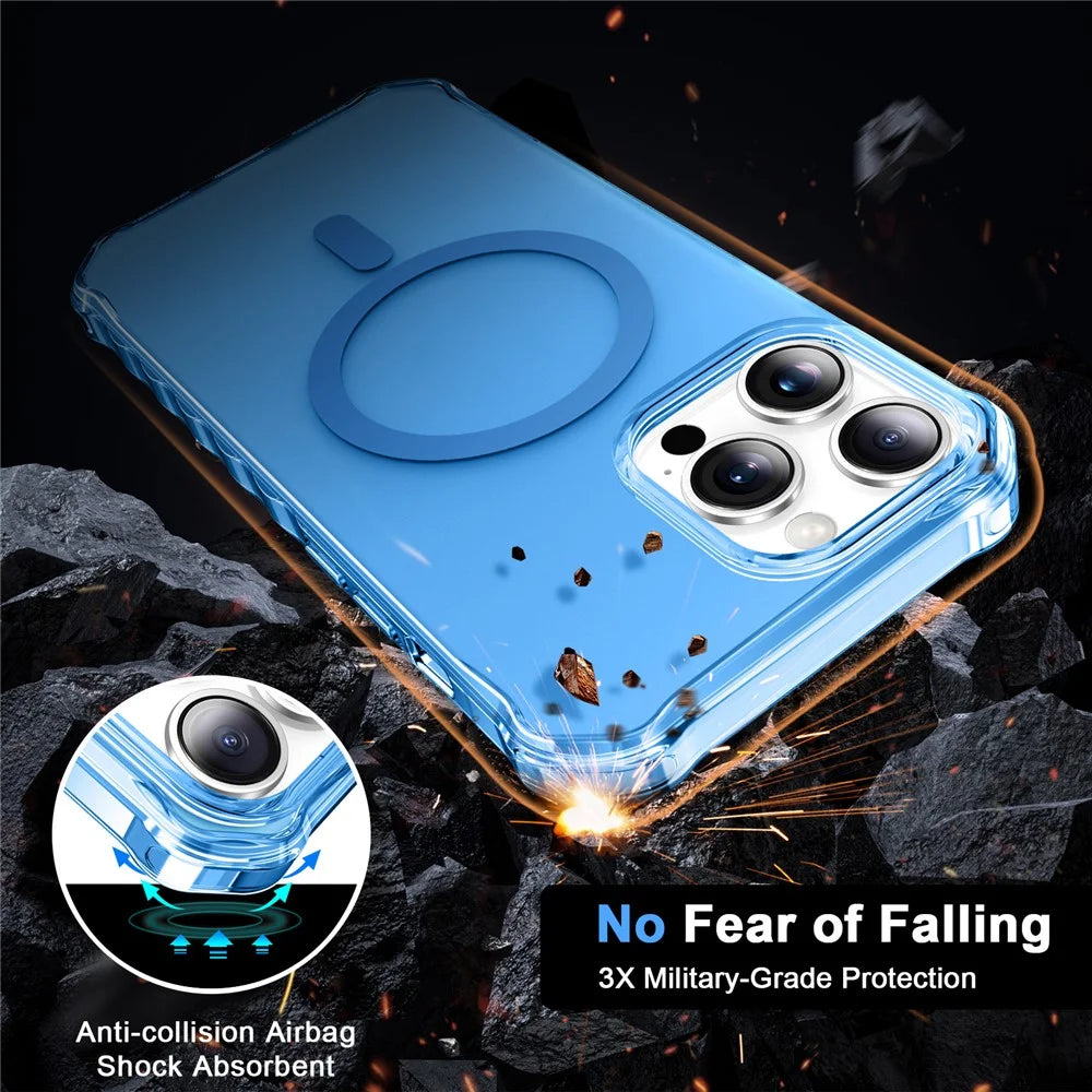For iPhone 15 Pro Max Case Compatible with MagSafe Small Wavy Edge PC + TPU Phone Cover - Blue - 3