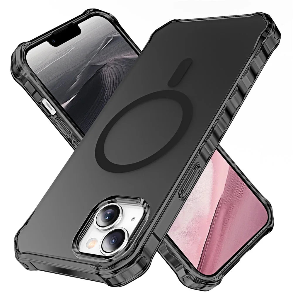 For iPhone 14 Case Compatible with MagSafe Small Wavy Edge PC + TPU Phone Cover - Black - 1