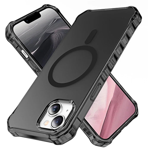 For iPhone 14 Case Compatible with MagSafe Small Wavy Edge PC + TPU Phone Cover - Black - 1