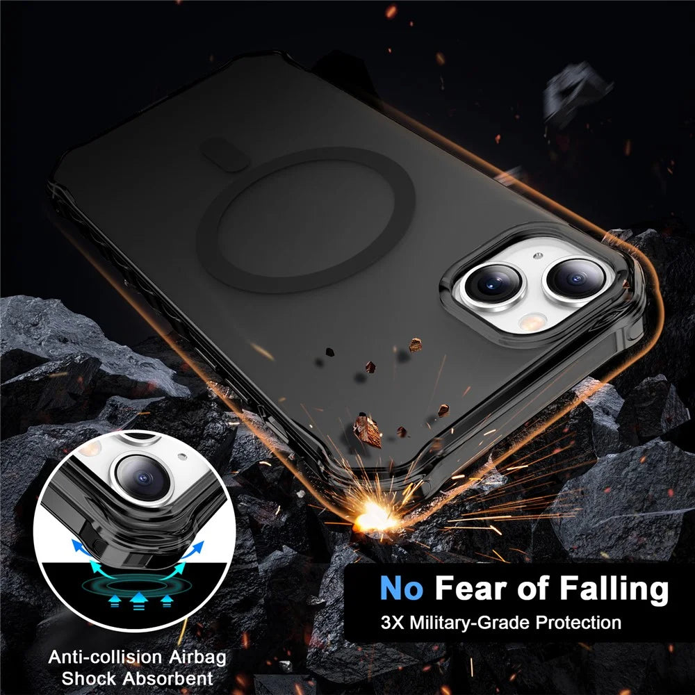 For iPhone 14 Case Compatible with MagSafe Small Wavy Edge PC + TPU Phone Cover - Black - 3