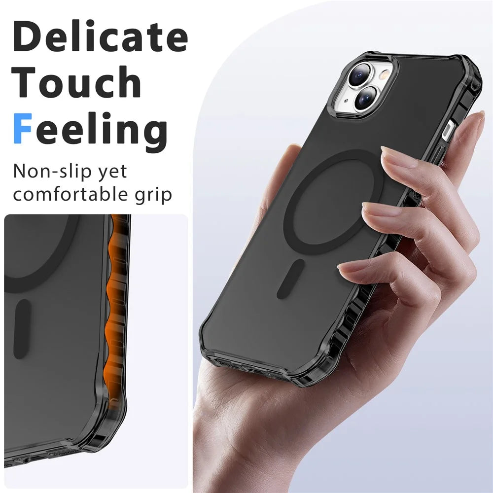 For iPhone 14 Case Compatible with MagSafe Small Wavy Edge PC + TPU Phone Cover - Black - 5
