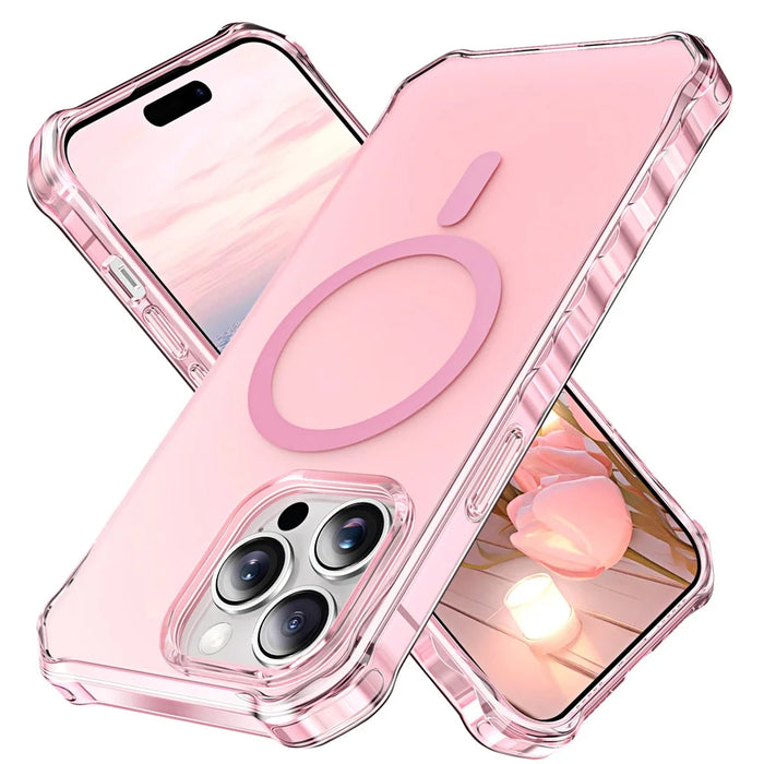 For iPhone 14 Pro Max Case Compatible with MagSafe Small Wavy Edge PC + TPU Phone Cover - Pink - 1