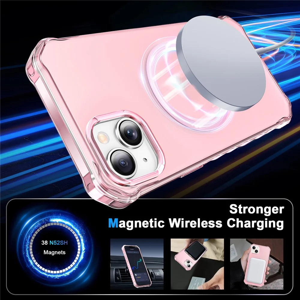 For iPhone 13 Case Compatible with MagSafe Small Wavy Edge PC + TPU Phone Cover - Pink - 2