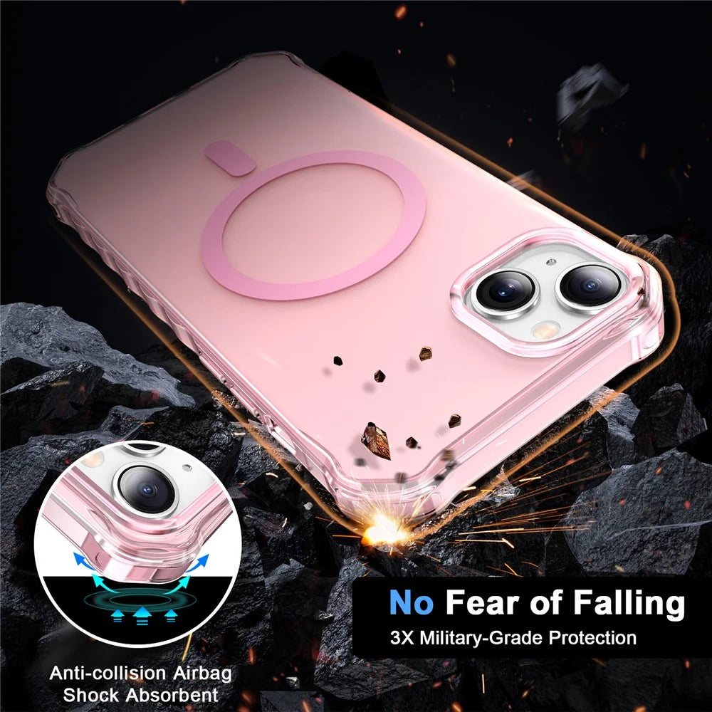 For iPhone 13 Case Compatible with MagSafe Small Wavy Edge PC + TPU Phone Cover - Pink - 3