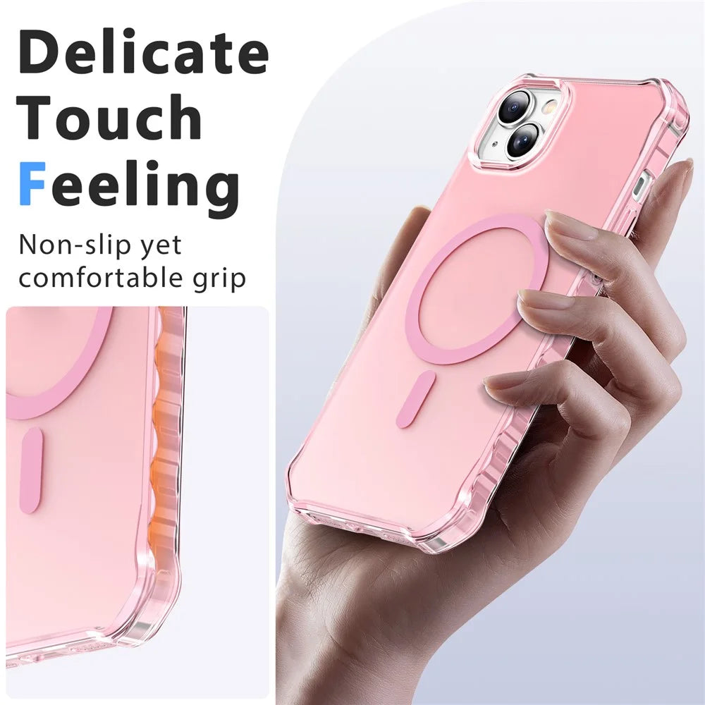 For iPhone 13 Case Compatible with MagSafe Small Wavy Edge PC + TPU Phone Cover - Pink - 5