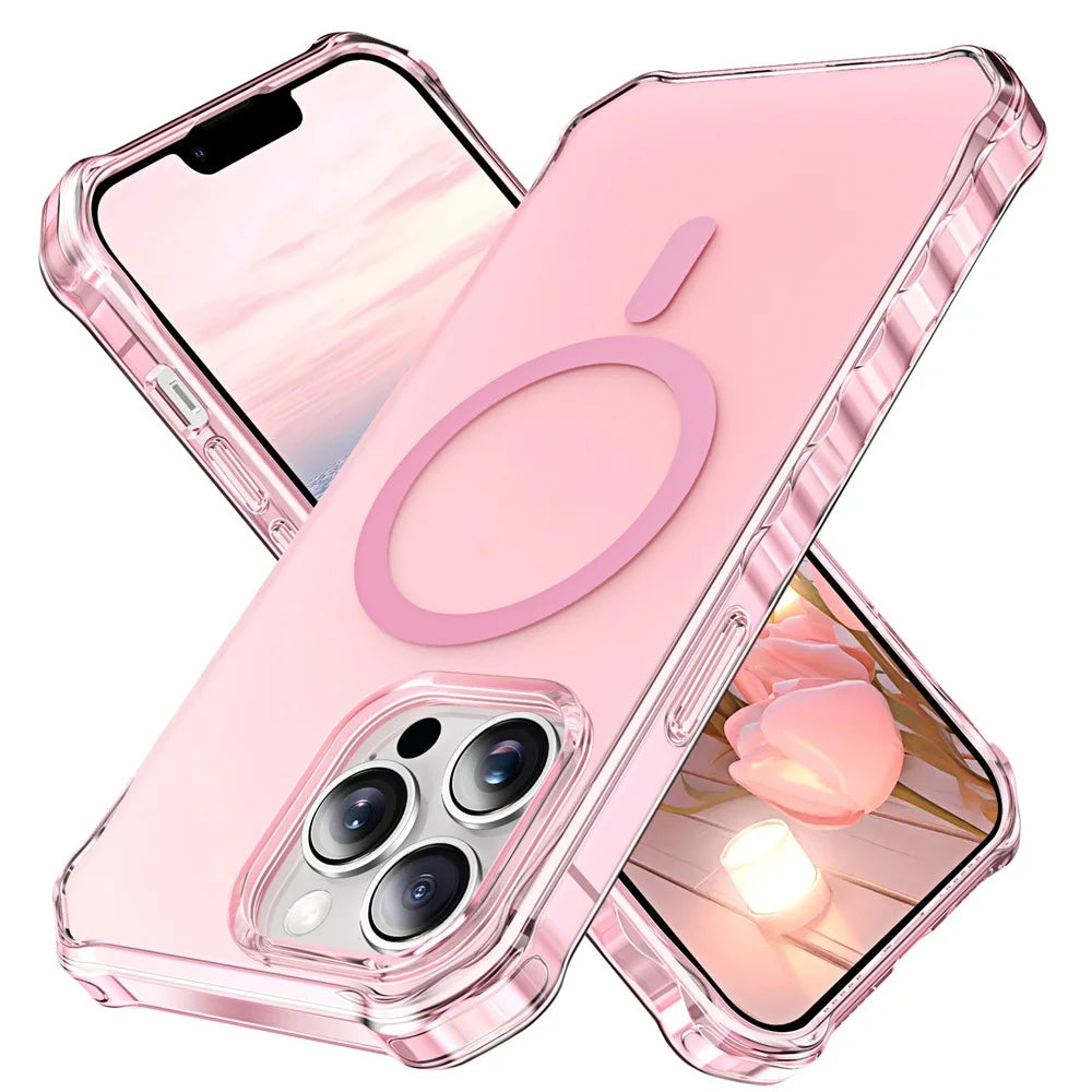For iPhone 13 Pro Case Compatible with MagSafe Small Wavy Edge PC + TPU Phone Cover - Pink - 1