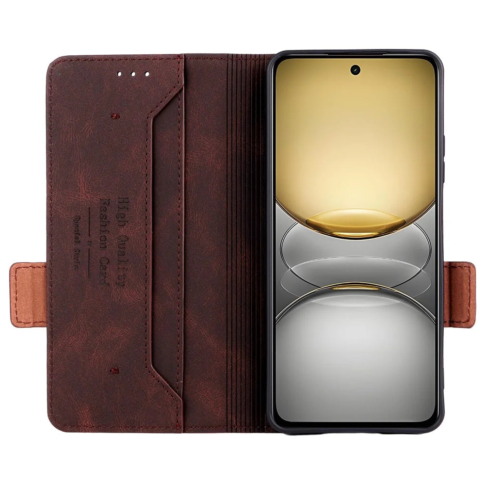 For Realme C75 4G Case Leather Wallet Flip Phone Cover with Hardware Decor - Brown - 2
