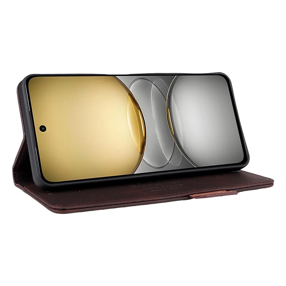 For Realme C75 4G Case Leather Wallet Flip Phone Cover with Hardware Decor - Brown - 3