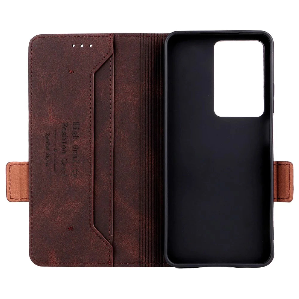 For Realme C75 4G Case Leather Wallet Flip Phone Cover with Hardware Decor - Brown - 5