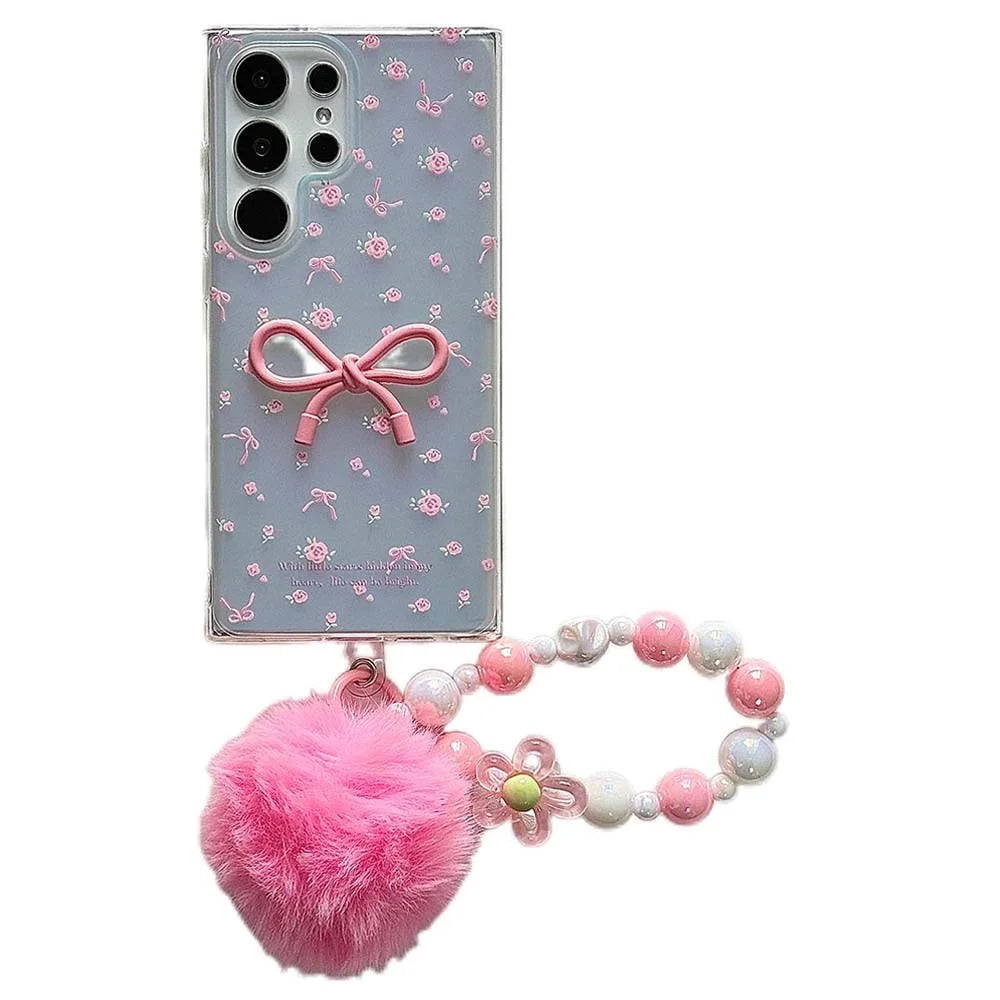 For Samsung Galaxy S24 Ultra Case Flower Pattern IMD TPU Phone Cover with Chain - 1