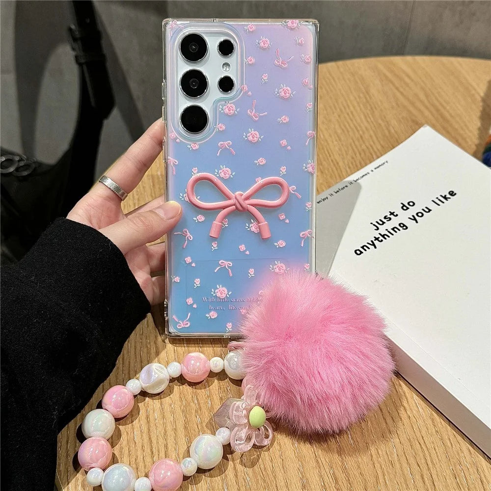 For Samsung Galaxy S24 Ultra Case Flower Pattern IMD TPU Phone Cover with Chain - 4