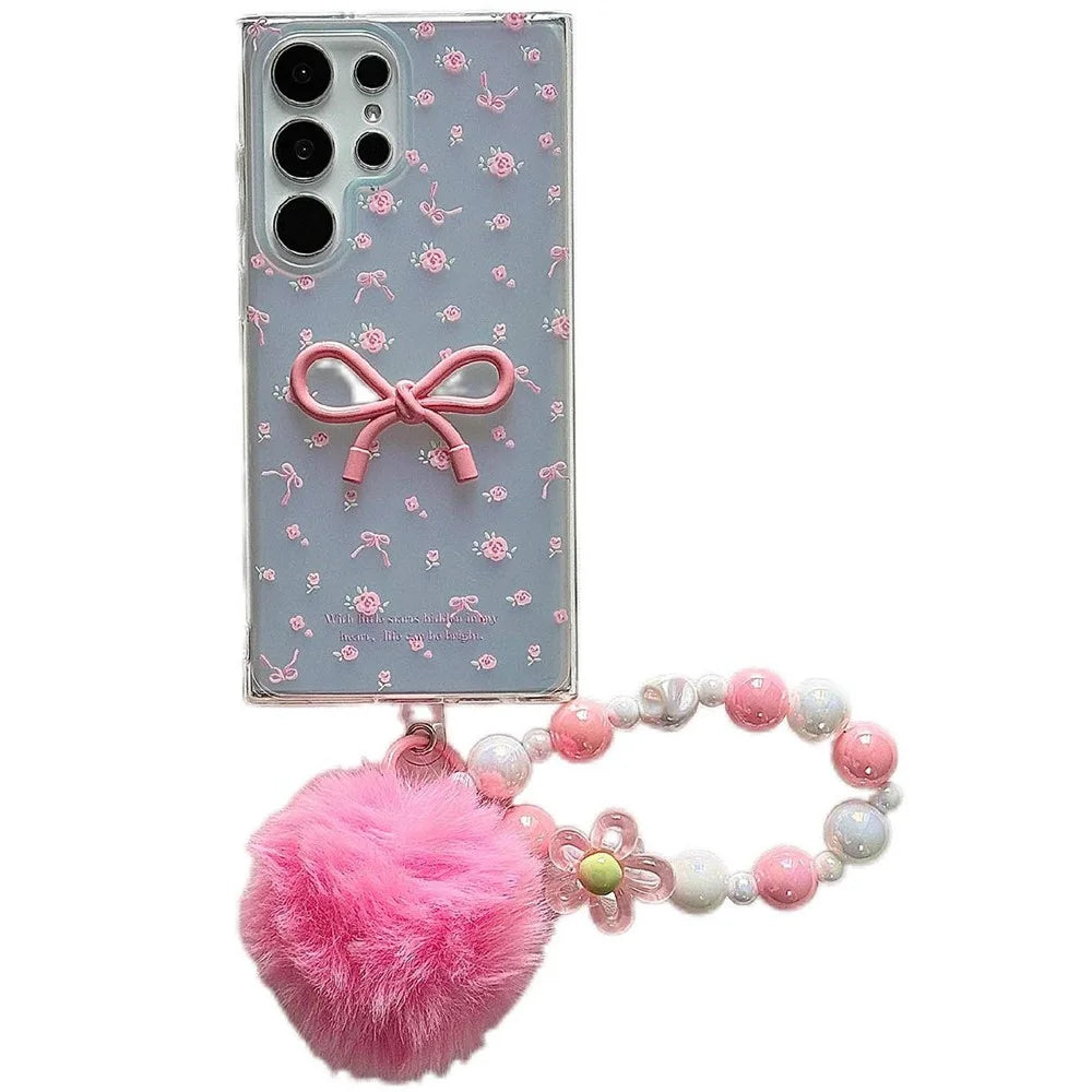 For Samsung Galaxy S25 Ultra Case Flower Pattern IMD TPU Phone Cover with Chain - 1