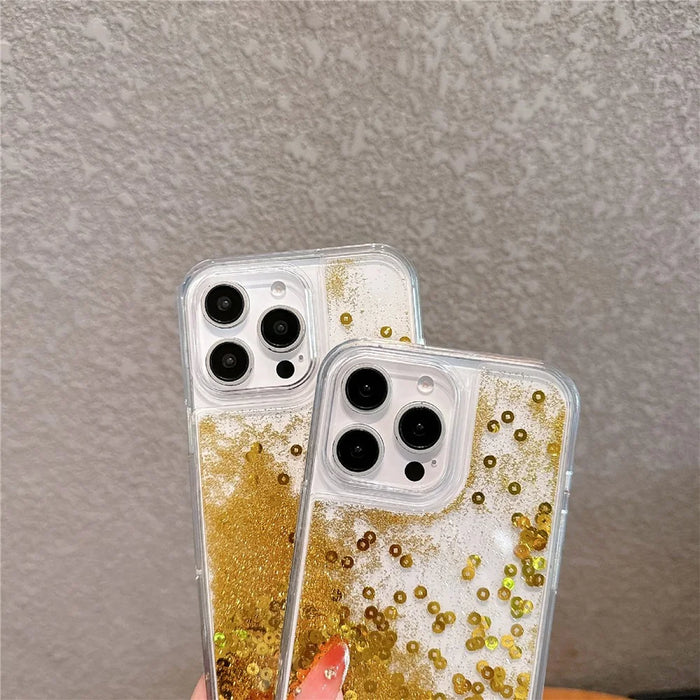For iPhone 16 Pro Max Case Glitter Quicksand Flowing TPU + PC Phone Cover - 5