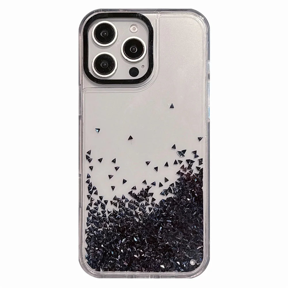 For iPhone 15 Pro Max Case Bling Rhinestone Quicksand TPU + PC Protective Cover - Black - 1