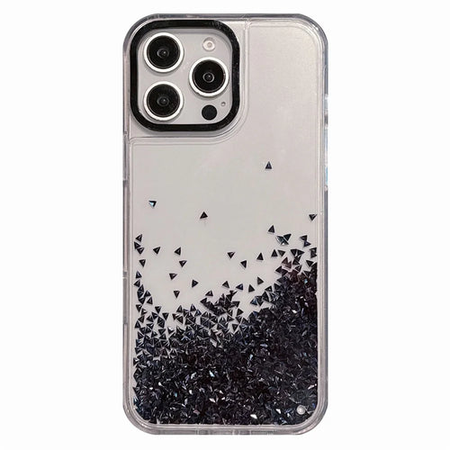 For iPhone 15 Pro Max Case Bling Rhinestone Quicksand TPU + PC Protective Cover - Black - 1