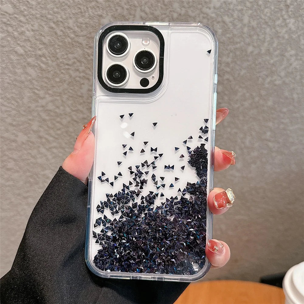 For iPhone 15 Pro Max Case Bling Rhinestone Quicksand TPU + PC Protective Cover - Black - 2