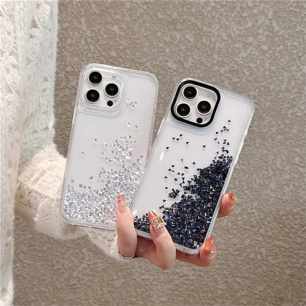 For iPhone 15 Pro Max Case Bling Rhinestone Quicksand TPU + PC Protective Cover - Black - 3