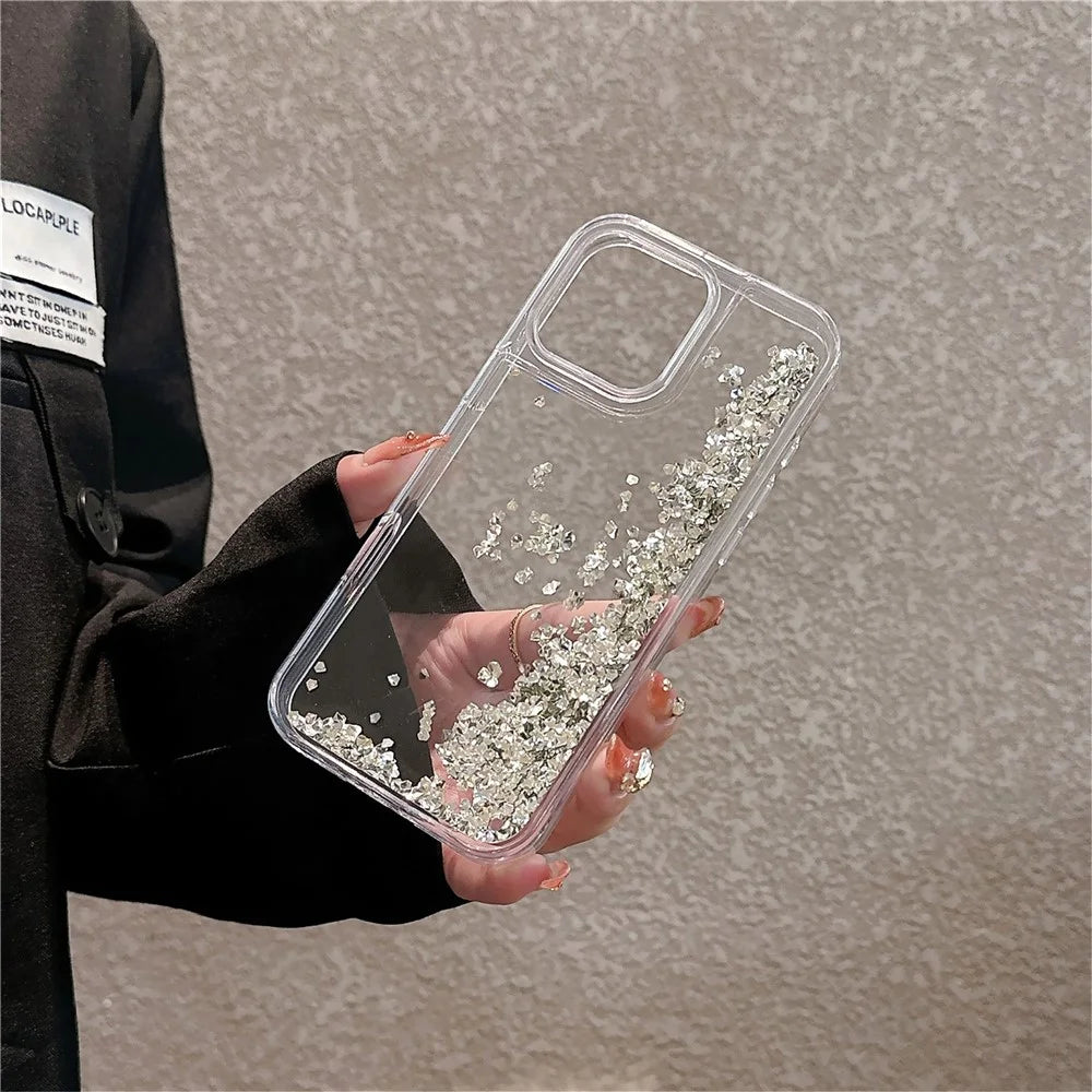 For iPhone 15 Pro Max Case Bling Rhinestone Quicksand TPU + PC Protective Cover - Black - 4