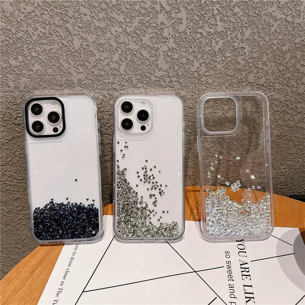 For iPhone 15 Pro Max Case Bling Rhinestone Quicksand TPU + PC Protective Cover - Black - 5