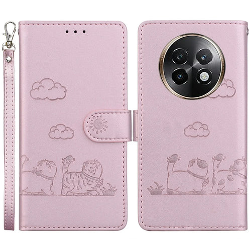 For Realme 13+ 5G / 13 Pro 5G (China) Case RFID Blocking Kitten Pattern TPU+PU Leather Phone Cover - Pink - 1