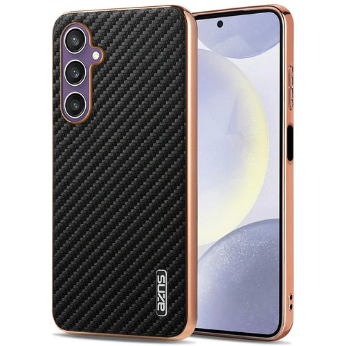 AZNS For Samsung Galaxy A05s 4G  /  M14 4G Case Electroplating Carbon Fiber Texture PU + TPU Phone Cover - Black - 1
