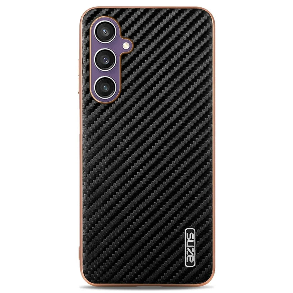 AZNS For Samsung Galaxy A05s 4G  /  M14 4G Case Electroplating Carbon Fiber Texture PU + TPU Phone Cover - Black - 2