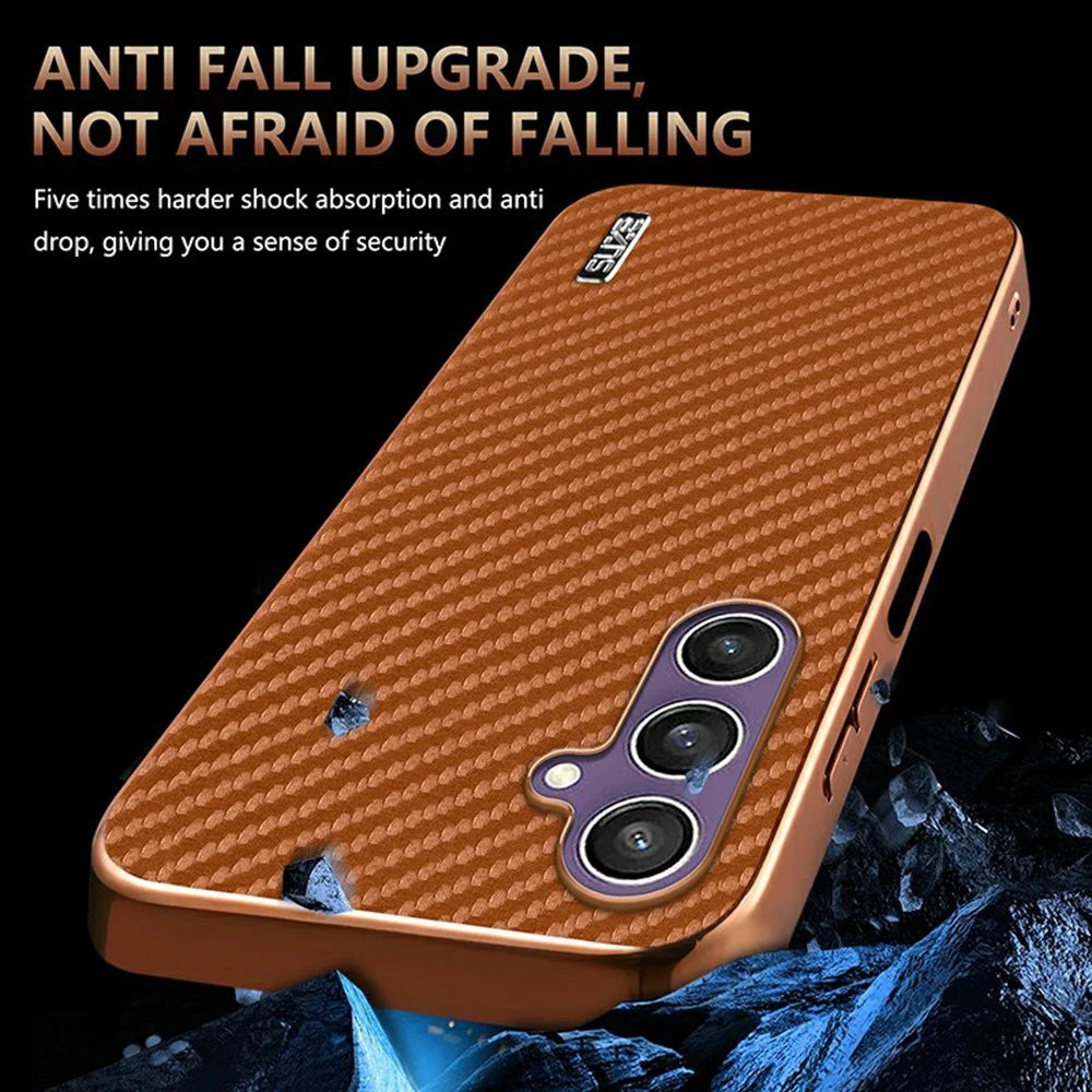 AZNS For Samsung Galaxy A05s 4G  /  M14 4G Case Electroplating Carbon Fiber Texture PU + TPU Phone Cover - Black - 5