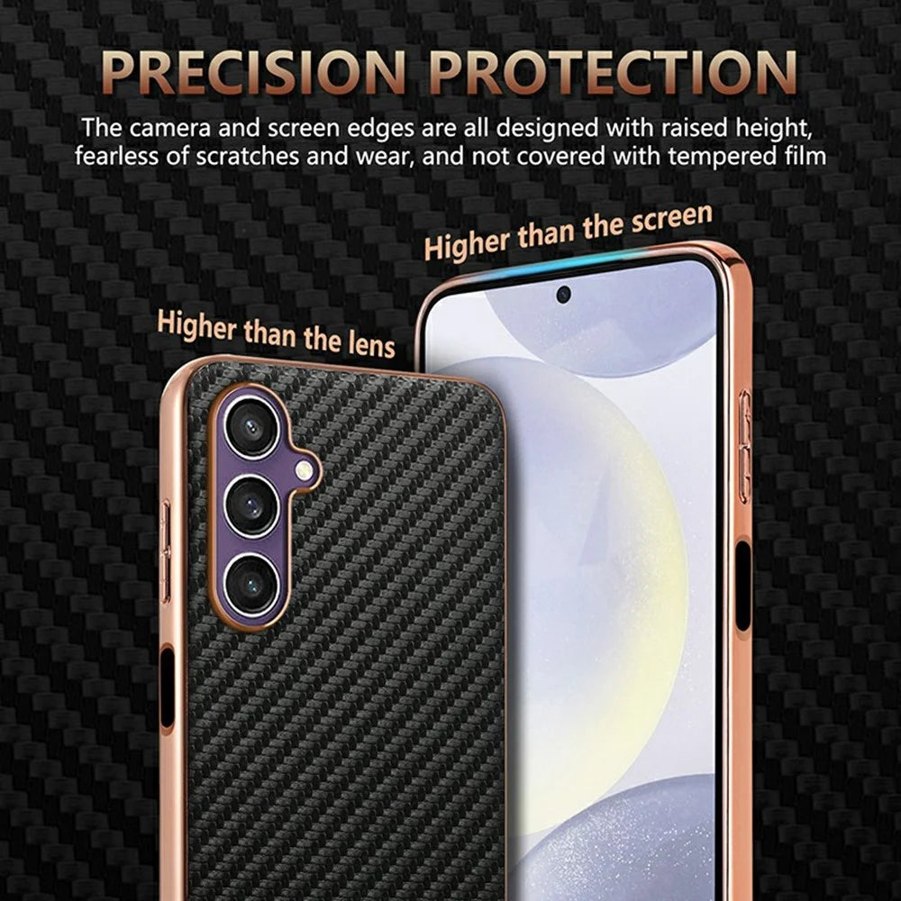 AZNS For Samsung Galaxy A05s 4G  /  M14 4G Case Electroplating Carbon Fiber Texture PU + TPU Phone Cover - Black - 6