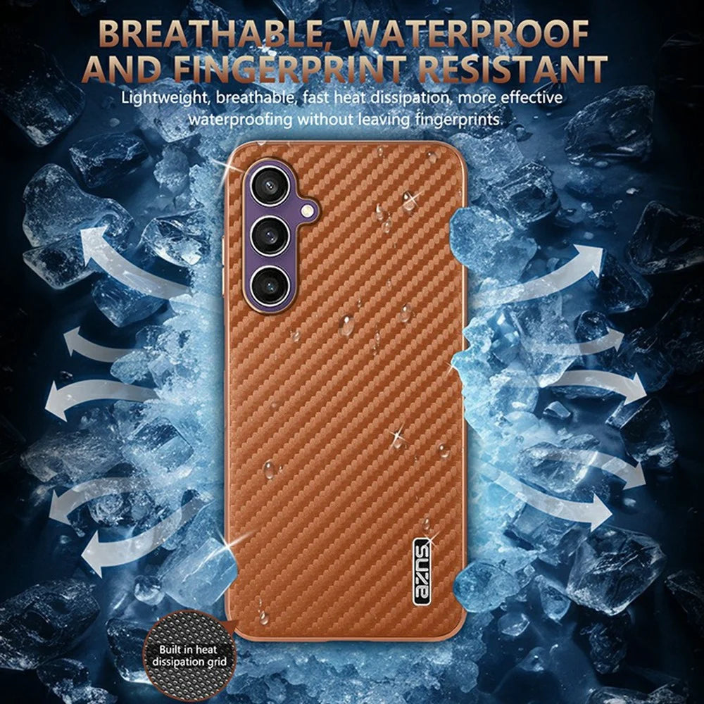AZNS For Samsung Galaxy A05s 4G  /  M14 4G Case Electroplating Carbon Fiber Texture PU + TPU Phone Cover - Black - 7