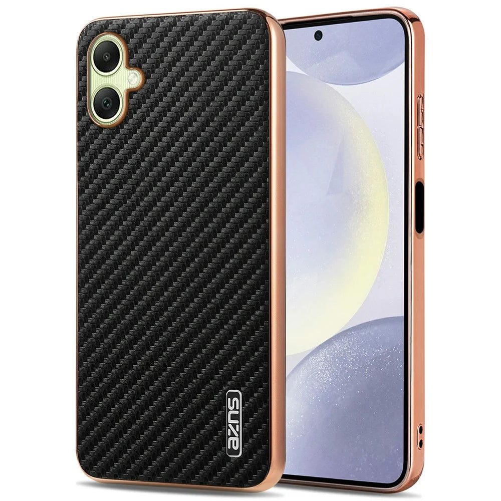 AZNS For Samsung Galaxy A06 4G Case Electroplating Carbon Fiber Texture PU + TPU Phone Cover - Black - 1