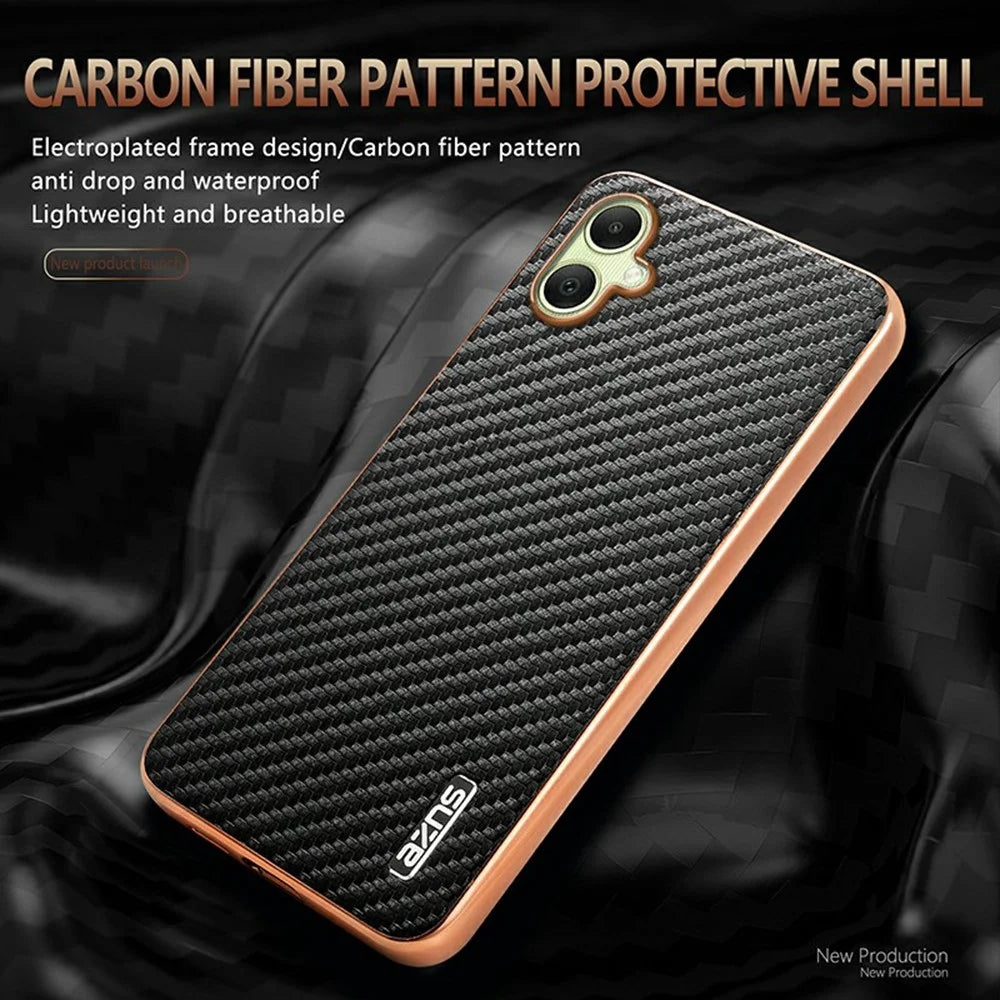 AZNS For Samsung Galaxy A06 4G Case Electroplating Carbon Fiber Texture PU + TPU Phone Cover - Black - 3