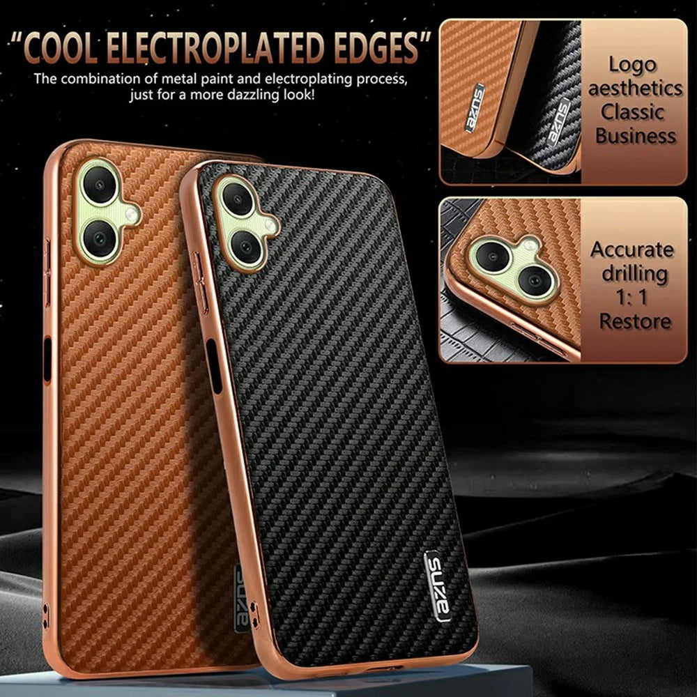 AZNS For Samsung Galaxy A06 4G Case Electroplating Carbon Fiber Texture PU + TPU Phone Cover - Black - 4
